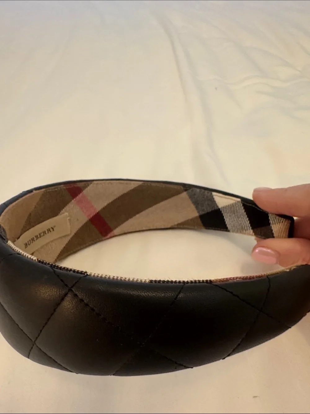 Burberry Black Quilted Headband with Signature Check Lining